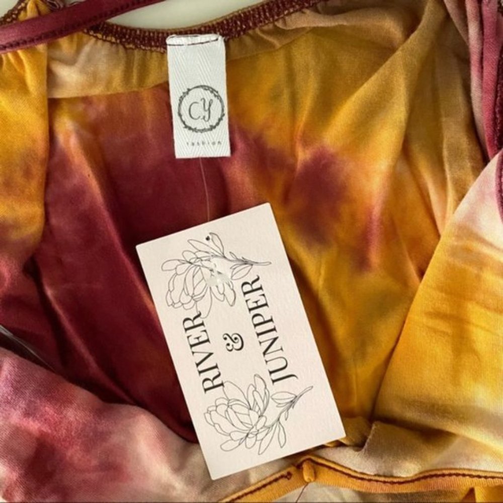 CY Fashion | Tie Dye Strappy Spaghetti Strap Romper Mustard Burgundy Soft Small - Picture 10 of 12